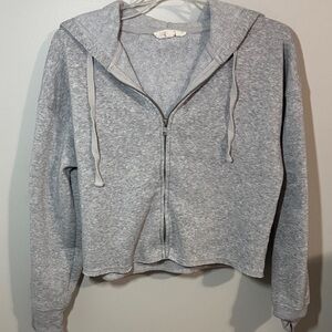 Gray Cropped Zip-Up Hoodie